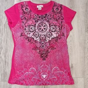 Twisted Girls Hot Pink Decorative Medallion Short Sleeve Tee